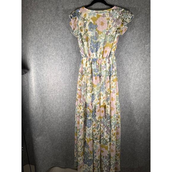 Aura Dress Women Small Short Sleeve Tiered Floral‎ V Neck Boho Feminine Relax - Picture 8 of 9